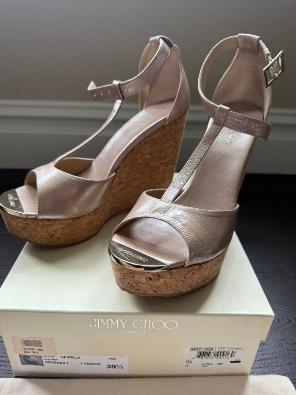 Jimmy Choo Pela wedge sandal gold/champagne color, size 39.5 - Picture 2 of 5